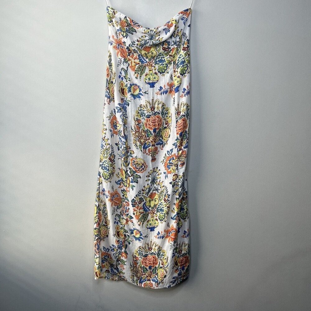 Anthropologie White Floral Maxi Dress with Blue, Orange, and Green Print